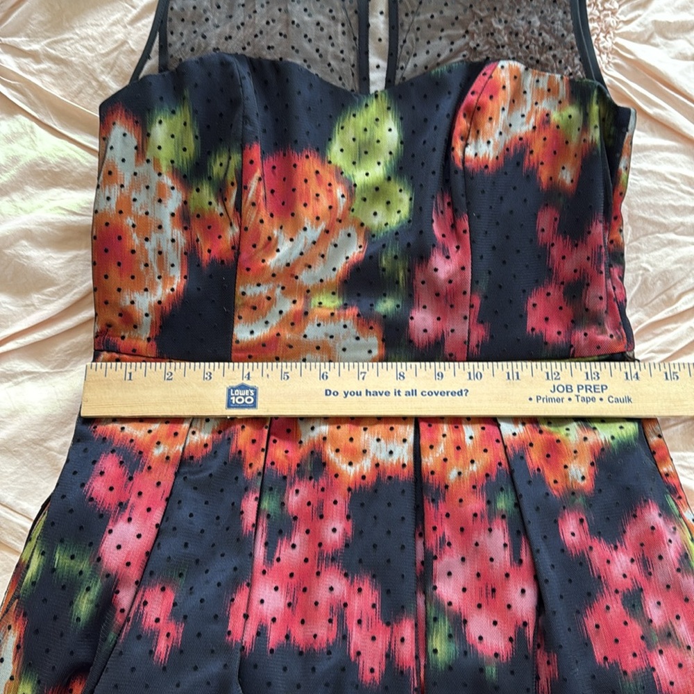 NEW Eliza J Navy Floral Dress with Black Sheer Polka Dot Mesh Ove… - Picture 15 of 16